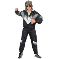 Foxxeo 80er Jahre Kostüm für Erwachsene Premium 80s Trainingsanzug Assianzug Assi - Herren Größe S-XXXXL - Fasching Karneval Anzug, Farbe schwarz grau weiss, Größe: XL
