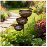 Generisch Vintage Rost Gartenstecker, Metall Blumenförmige Vogeltränke & Insektentränke, Wetterfeste Gartendeko für Draußen, Garten, Balkon, Blumenbeete, Rustische Outdoor Dekoration (B)