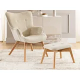 s-style möbel Lounge-Sessel Cord 71 x 96 x 86 cm Beige mit Hocker