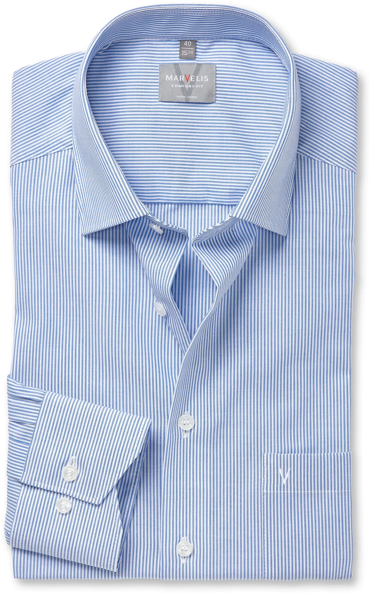 Langarmhemd MARVELIS, Herren, Gr. 41, N-Gr, blau, Web, Obermaterial: 100% Baumwolle, comfort fit normal, Manschette, Hemden