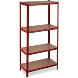 Relaxdays Schwerlastregal, Traglast 700 kg, 150x70x30 cm, 4 Böden, zum Stecken, Stahl, Lagerregal Keller, Garage, rot