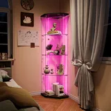 Eckvitrine 60 X 42,5 X 162 Cm Aus Glas Mit App-led In 24 Farben, 4 Ablageebenen, Hartglas, Schwarz