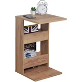 Ricoo Kleiner Beistelltisch Holz 35 x 60 x 40 cm Couchtisch mit Stauraum Eiche Gold Braun WM042-EG, Konsolentisch, Wohnzimmertisch für Couch, Kleiner Tisch, Mini Tisch klein, Sofatisch in C-Form