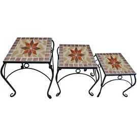 Harms Import 3er Set Hocker Beistelltische Garten schwarz bunt Keramik Stahl Mosaik Blumen