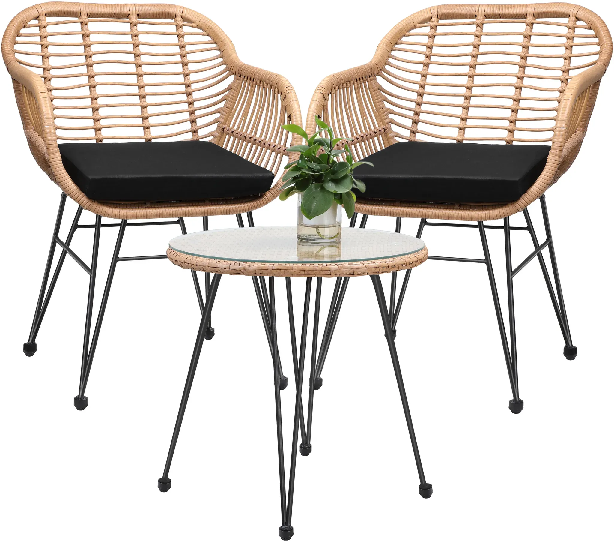 2 Seat Rattan Balcony Set Bali Brown/Black