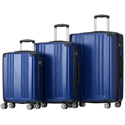 Ulife Trolleyset Hartschalen-Koffer Reisekoffer ABS TSA Zollschloss, 4 Rollen, (3 tlg) blau