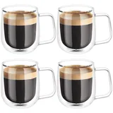 Vicloon Doppelwandige Latte Macchiato Gläser Set, 4 Stück Doppelwandige Kaffeegläser mit Henkel,250ml Kaffeetassen Glas für Cappuccino,Latte,Tee,EIS,Eistee,Bier