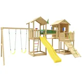 Jungle Gym Spielturm JUNGLE GYM "Stronghold", gelb, Spieltürme, KinderB:394cm H:310cm T:626cm, Holz, Spielanlage mit 2 Türmen, Schaukel und Rutsche mit Wasseranschluss, B:394cm H:310cm T:626cm