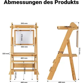 Wiltec Kinderstuhl Lernturm klappbar 43 x 48 x 91 cm aus Bambus, höhenverstellbarer Lernstuhl für Kinder, Stehturm mit Schutzgeländer