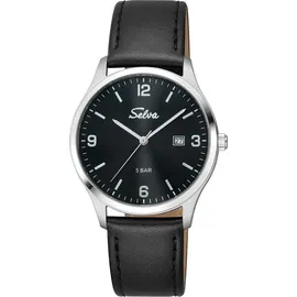 Selva SELVA Quarz-Armbanduhr mit Lederband Zifferblatt schwarz Ø 39mm