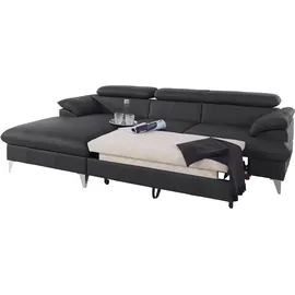 Cotta Ecksofa "Caluso L-Form", schwarz, B:254cm H:74cm T:167cm, NaturLEDER (echtes Rindsleder) in Sitz und Rücken.