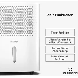 Klarstein DryFy 10L Entfeuchter 10 L/Tag 12m2 80 m3/h Timer Wassertank mobil Weiß