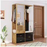 stilvora Garderobe-Set Schuhbank 100x38x180 cm Schwarz/Natur
