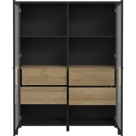 Forte Vitrine HIGH Rock 121,3 x 40,2 x 152,3 cm Schwarz/Riviera Eiche
