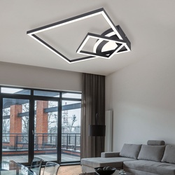 LED Deckenlampe modern Design Deckenleuchte schwarz Wohnzimmerlampe quadratisch, 3 Stufen Schaltung, 40W 1400lm 3000K, LxBxH 42,5x42,5x7 cm