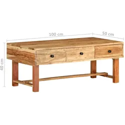 vidaXL Couchtisch 100x50x40 cm Massivholz Akazie : Material - Massivholz Akazie
