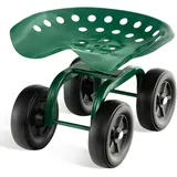 Costway Rollsitz mit Rollen, 360 drehbar, Mobiler Gartensitz Outdoor Gartenhocker, Gartenrollsitz Metall, breite Reifen, Grün