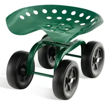 Costway Rollsitz mit Rollen, 360 drehbar, Mobiler Gartensitz Outdoor Gartenhocker, Gartenrollsitz Metall, breite Reifen, Grün