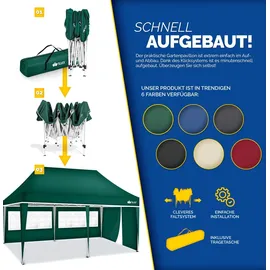 tillvex Faltpavillon 3 x 6 m inkl. 3 Seitenteile Grün
