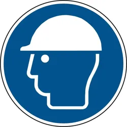 Gebotsschild, Kopfschutz benutzen M014 - ASR A1.3 (DIN EN ISO 7010) - 200x0.45 mm Aluminium geprägt