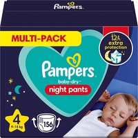 Pampers Night Windeln Pants Größe 4 (9kg-15kg) Baby-Dry, 156 Höschenwindeln, Alte Version