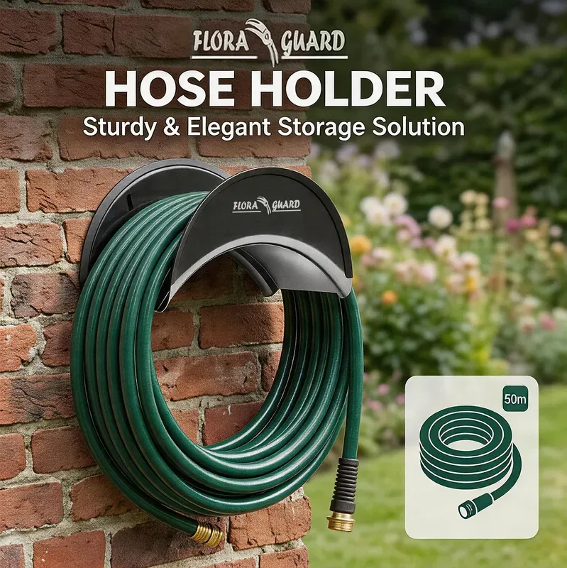 FLORA GUARD SGJ-H 29 cm wandmontierter Hosehaken aus Metall, korrosionsbeständiger Schlauchhalter zur Wandablage (schwarz)