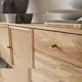 FineBuy Sideboard Mango Design Kommode mit 3 Rattan Schubladen Wiener Geflecht & 2 Türen