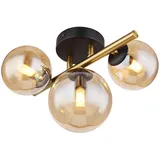 GLOBO Deckenleuchte Wohnraum Deckenlampe Design schwarz messing Kugellampe Glas LED Wandleuchte Innen, Glaskugel amber, 3 flammig G9, 3x 3,5W 3x350 lm, 3000K, LxBxH 28x21x19 cm