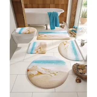 my home Badematte Strand, Höhe 14 mm, Memory Schaum, fußbodenheizungsgeeignet, schnell trocknend, Kunstfaser, rund, mit Strand-Motiv, Badematten auch als 2 teiliges Set erhältlich beige rund | Ø 80 cm x 14 mm