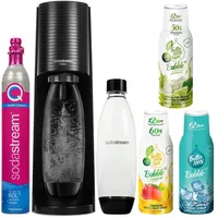 SodaStream Wassersprudler Terra Black + 1 Flaschen + 3 Set Fruttamax Sirup - Schwarz