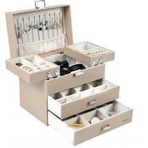 luxuskollektion Schmuckkästchen PU Leder Geschenk Valentinstag Champagnerfarben