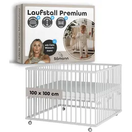 Sämann Laufgitter mit Matratze Cloud Air & Lattenrost | weiß | Premium | Gr.: 100x100 cm)