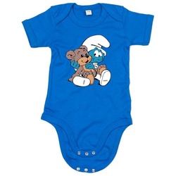 Blondie & Brownie Strampler Kinder Baby Babyschlumpf Schlümpfe Serie Teddybär Teddy Bär Schlumpf mit Druckknopf blau 6-12 Monate