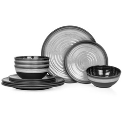 Moritz Geschirr-Set Camping Geschirr Stone Grey, Melamin, 12 tlg, Geschirrset Campinggeschirr Picknick Geschirr Bootsgeschirr grau|weiß