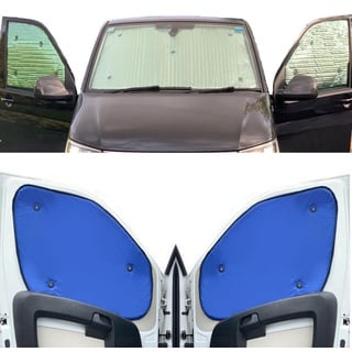 Thermo-Jalousien Kombatibel Mit Citroen Dispatch (2006-2016)(Komplettset MWB + Scheunentore) Hintergrundfarbe in Blau, Reversibel und Thermisch