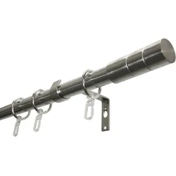 Gardinia Gardinenstangen Set Zylinder, Komplettpaket, 1-Lauf, Edelstahl-Optik, 220 cm