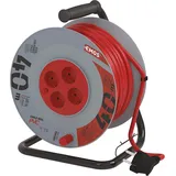 EMOS - Kabeltrommel 40m mit verstärktem Verlängerungskabel - 4 Schuko-Steckdosen - 230 V, 16 A, 3680 W - PVC-Isolierung - H05VV-F3G 2,5 mm2 - Überhitzungsschutz - IP20 für Innen, grau-rot