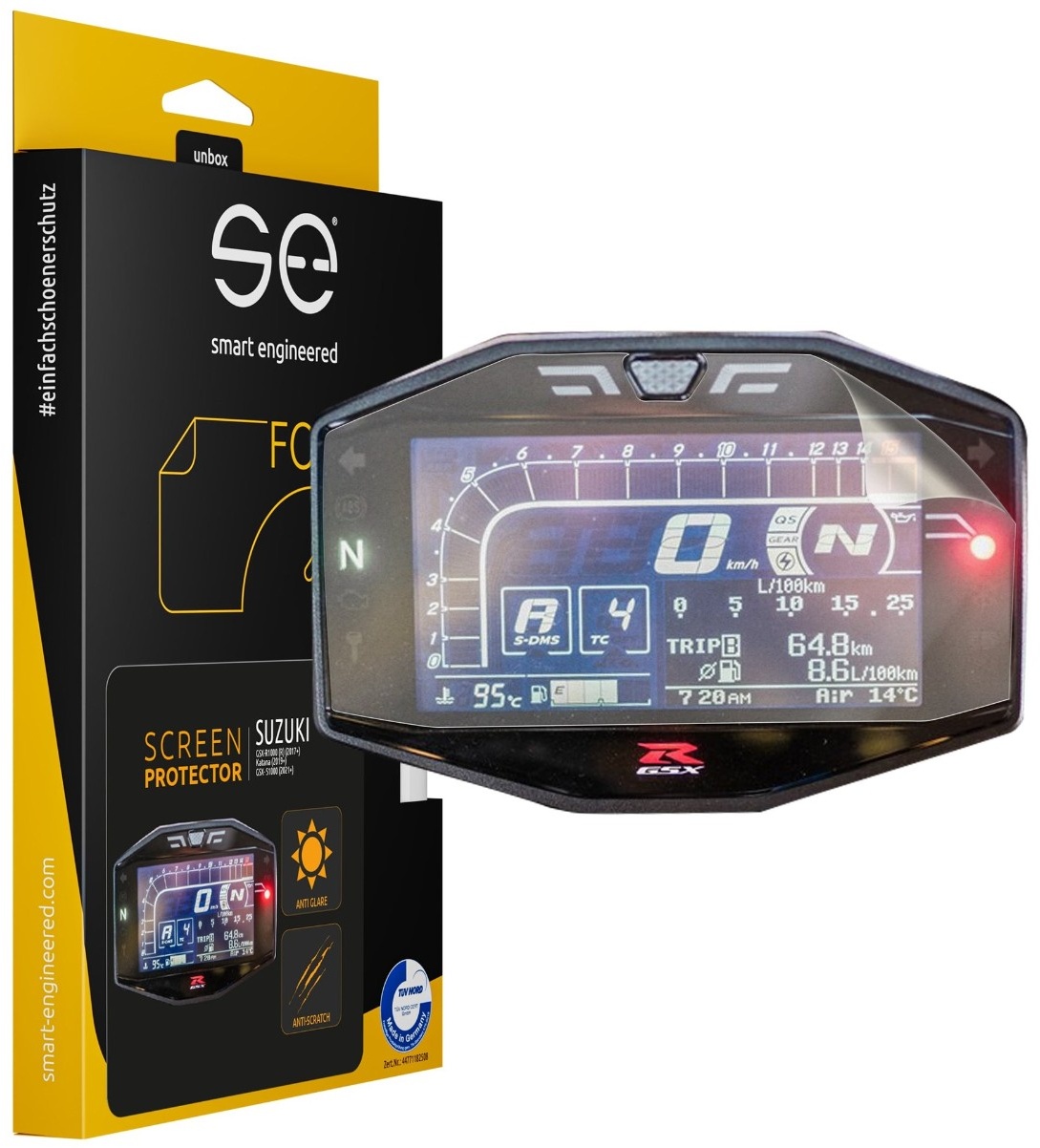 SE 3D Tacho Schutzfolie entspiegelt für Suzuki GSX-R1000 (R) ab 2017, Katana ab 2019 und GSX- S1000 ab 2021 Cockpits