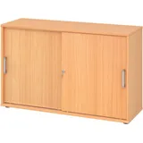 hjh OFFICE PRO Schiebetürenschrank Spanplatte 1 Fachboden Holz 1.200 x 400 x 748 mm Braun abschließbar