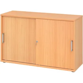 hjh OFFICE PRO Schiebetürenschrank Spanplatte 1 Fachboden Holz 1.200 x 400 x 748 mm Braun abschließbar