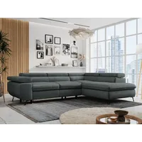 MKS Meble Ecksofa Sofa Grau, Wohnlandschaft L-Form mit Schlaffunktion und Bettkasten, Schlafsofa mit Bettkasten, Sofa mit Einstellbare Kopfstützen, Peter L ... - Dunkelgrau