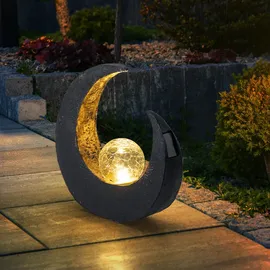 GLOBO Solarlampe Gartendeko Skulptur LED Mondsichel Solarleuchte Garten, Glaskugel Crackle, 2er Set