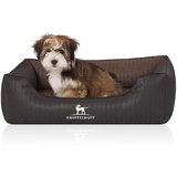 Knuffelwuff Orthopädisches Hundebett Rough Road aus laser-gestepptem marmoriertem Kunstleder M-L 85 x 63cm Schwarz/Braun