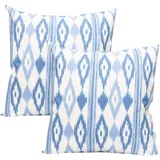 TRESMESTRES Sofa Kissenbezüge - Mediterranes Design, Lebendige Farben, Ikat-Muster - Deko Kissenbezüge Boho, Lässig und Modern - Kissenbezüge 80x80 cm - Hellblau, 2er Set