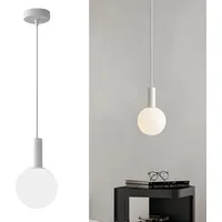 HJXDtech Minimalistische Pendelleuchte mit 15cm Weiß Glaskugel, Farbtemperaturen Dimmbare E14 LED-Lampe, Höhenverstellbar Hängelampe für Schlafzimmer Esszimmer & Wohnzimmer (Weiß)