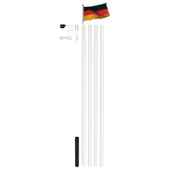 Alberts Fahnenmast & Deutschland Fahne im Set mit Zubehör Stange weiß Teleskop Ø 50 mm Gesamthöhe: 6,2 m