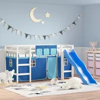 Festnight Hochbett Kinder mit Rutsche Vorhang Spielbett Kinderbett 90x200 cm Kinderhochbett Etagenbett Hausbett Holzbett mit Leiter Einzelbetten Jugendbett Rutschbett Halbhochbett