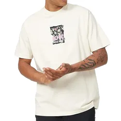 RE:COVERED X ACDC Herren T-Shirt mit ACDC-Band Print Baumwoll-Shirt mit großem Schriftzug Rundhals-Shirt MMPER771 Beige - S