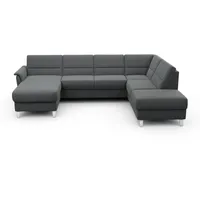 Wohnlandschaft SIT & MORE "Palmera U-Form" Sofas Gr. B/H/T: 308cm x 89cm x 212cm, Flachgewebe, Ottomane rechts, mit Bettfunktion-ohne Stauraum, grau (anthrazit) Federkern, wahlweise mit Bettfunktion und mitohne Stauraum