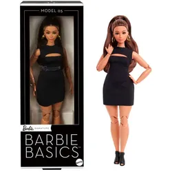Barbie Basics-Sammelpuppe, Modell 5 mit brünetten Haaren, schwarzem Kleid und Absatzschuhen